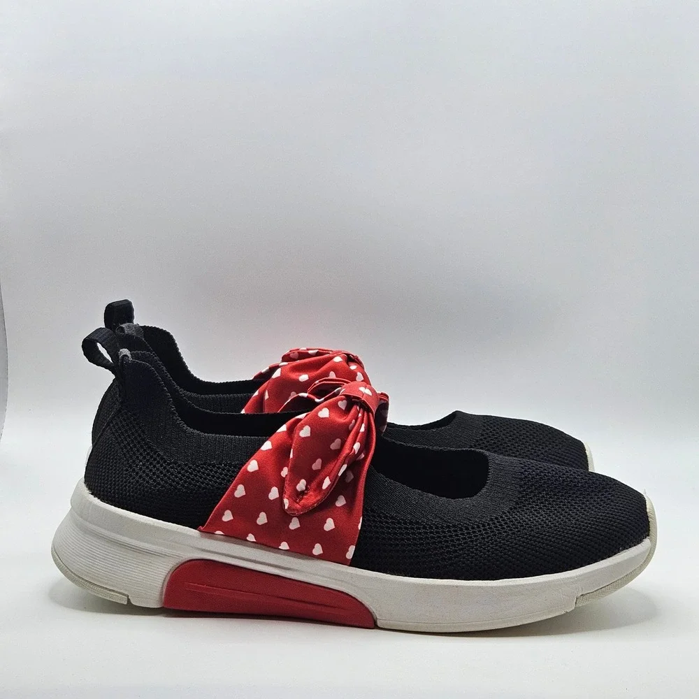 Skechers Kids Black Red Heart‎ Bow Air Cooled Memory Foam Slip On Shoes Size 3